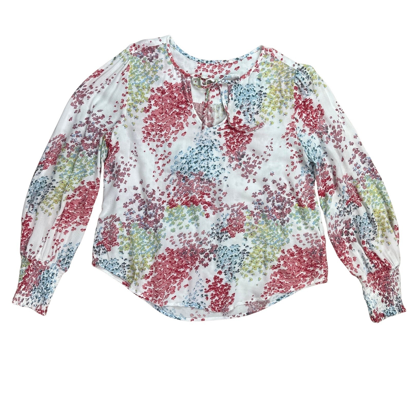 Womens Floral Flowy Blouse Medium Balloon Sleeve Maximalist Artsy Cottage Spring
